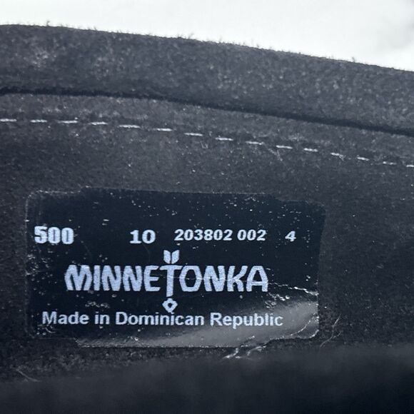 Minnetonka Moccasins Womens 10 Black Suede Leather Studded Flats Slip On Bow - Picture 4 of 10